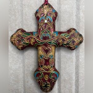 VTG enameled cloisonne cross crucifix Victorian Ornament Birds Christmas
